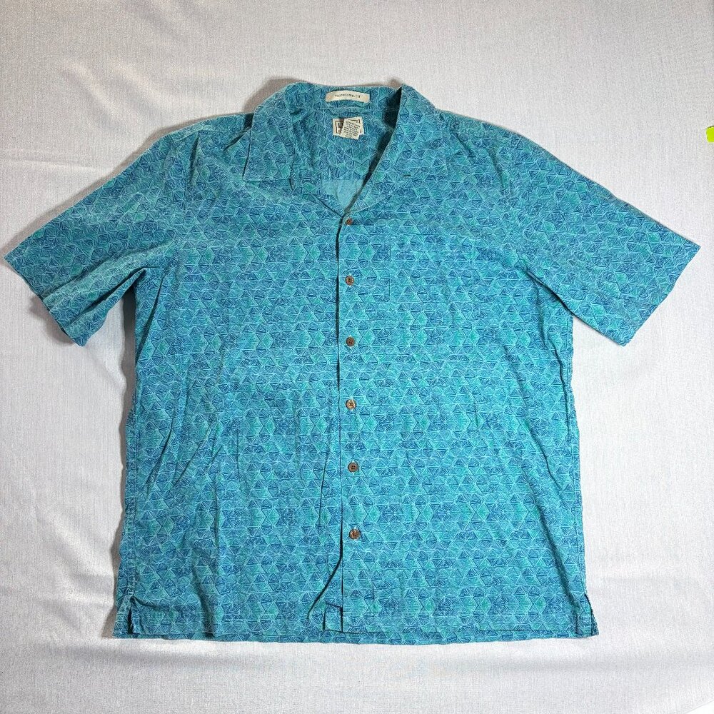 Vtg LL BEAN Mens Large Reg Geometric Multicolor Button Up Short Sleeve Shirt